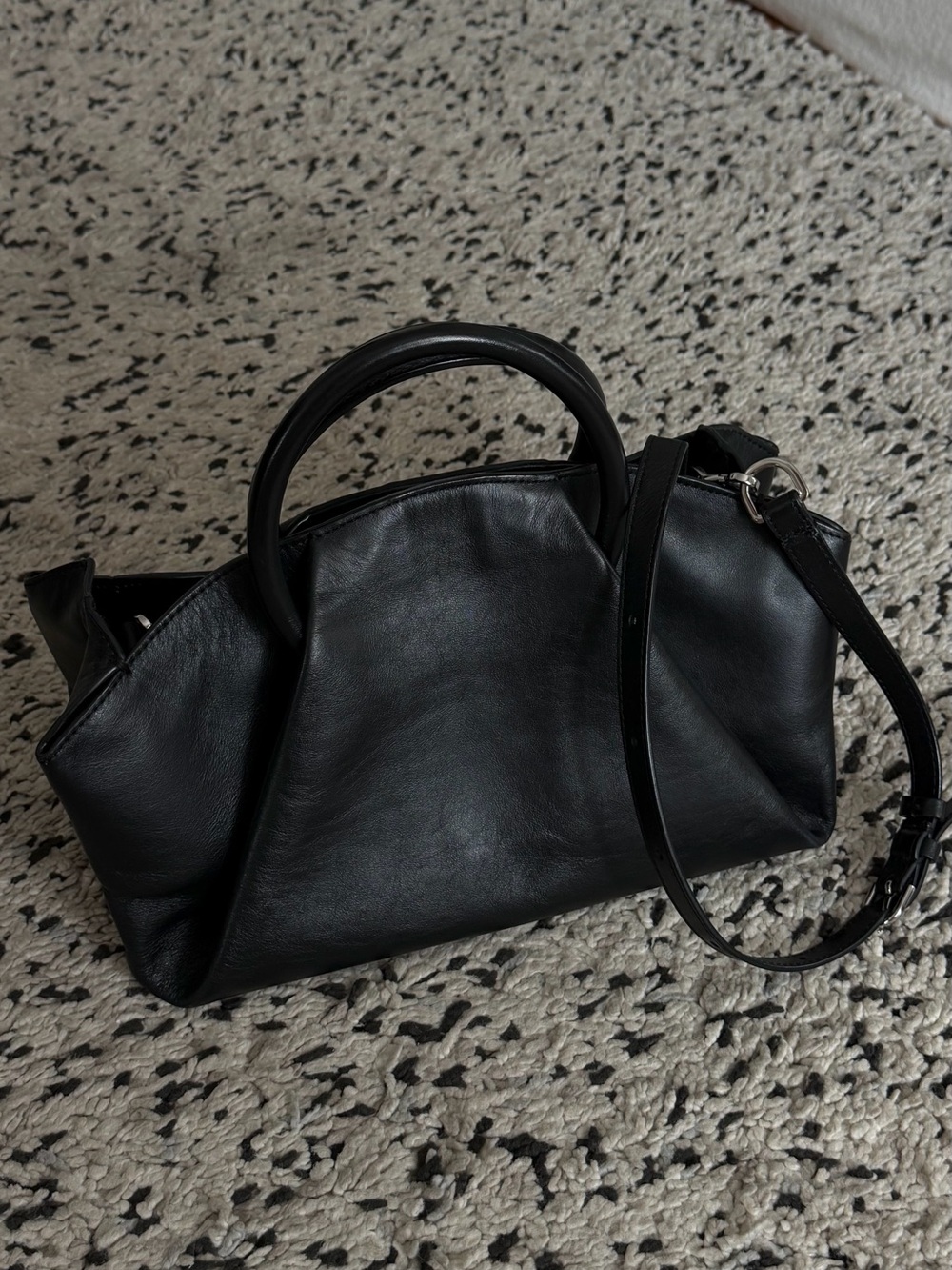 COS Black Leather Top-Handle Shoulder Bag